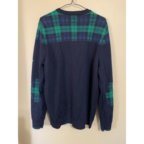 Saint James Sweater New Wool Navy Green Plaid Elbow Patches Men's Size 48 - Picture 7 of 16